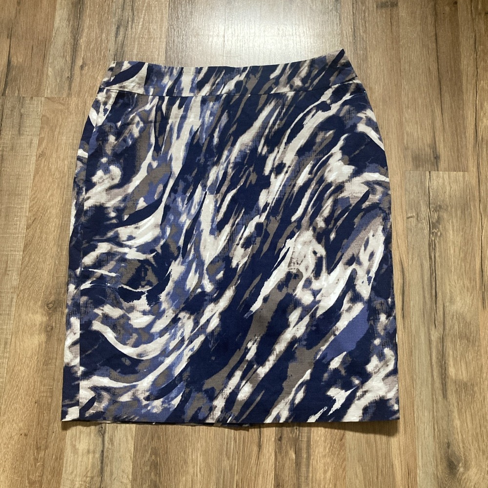 Ann Taylor Skirt Womens Size 6 Blue Print Pencil Business Work Wear